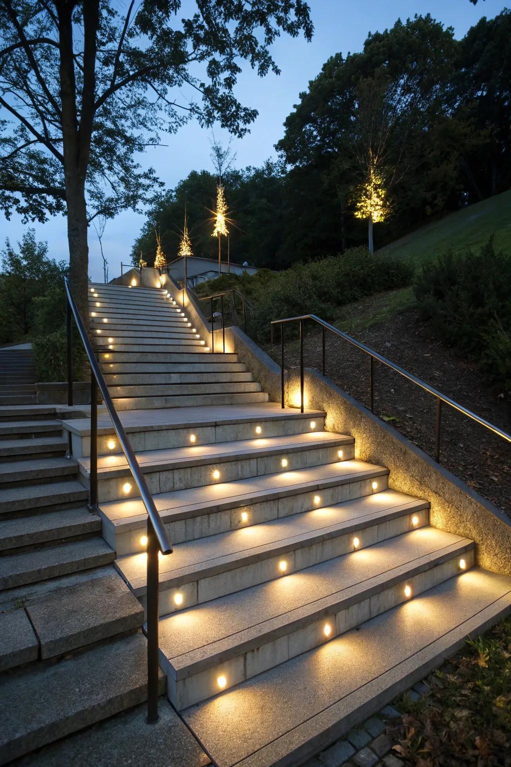 Creative stair nosing with lighting to enhance safety and architectural detail.