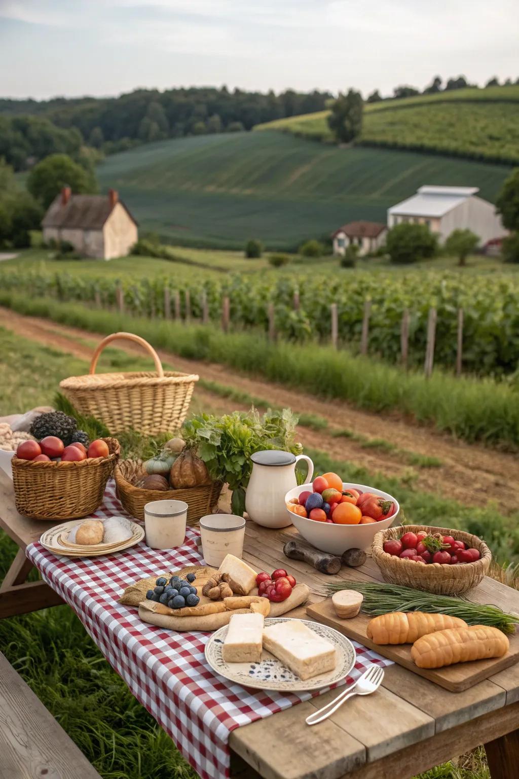 A farm-to-table picnic with fresh, locally sourced ingredients.
