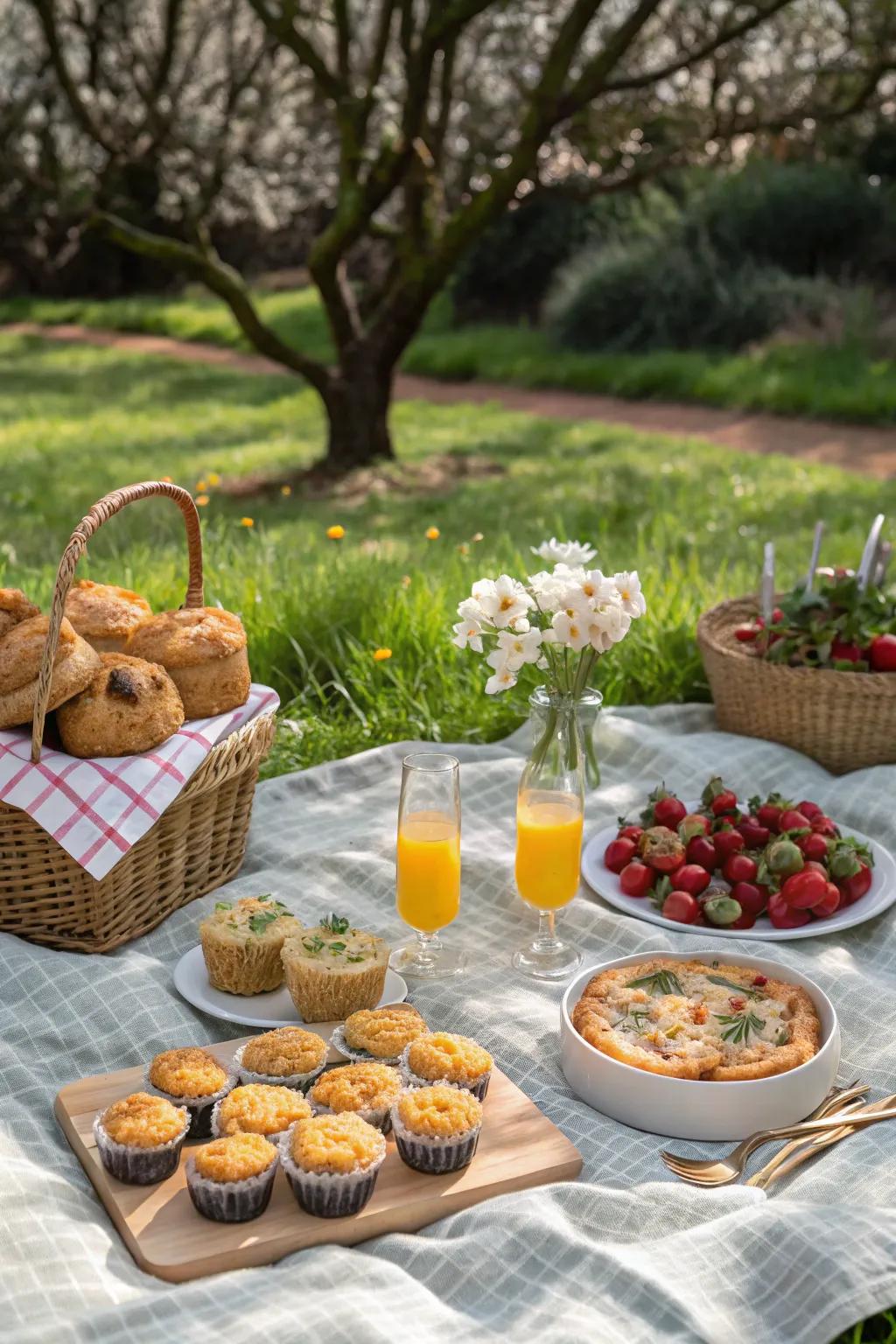 A delightful brunch picnic with morning favorites.