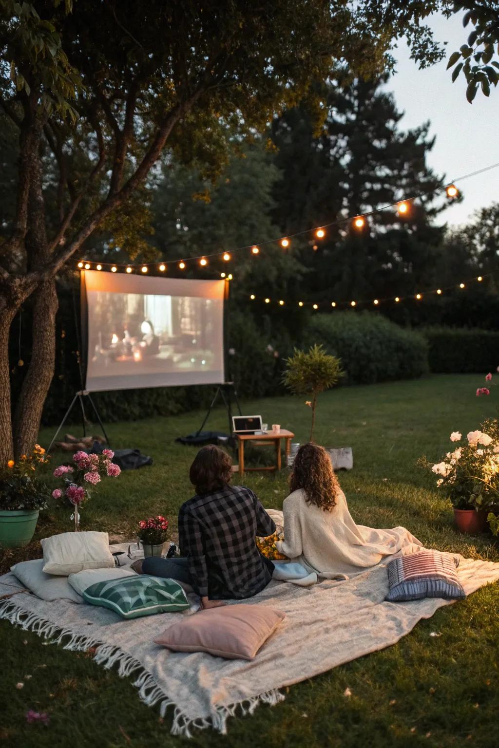 A cinematic picnic experience with an outdoor movie screening.