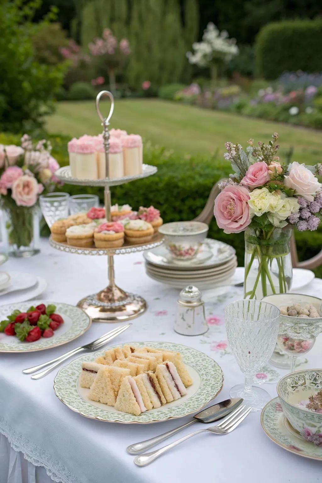 A charming tea party with elegant treats in the garden.