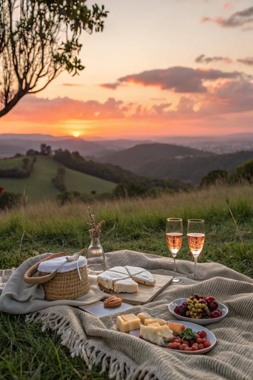 A serene sunset viewing picnic with delightful nibbles.
