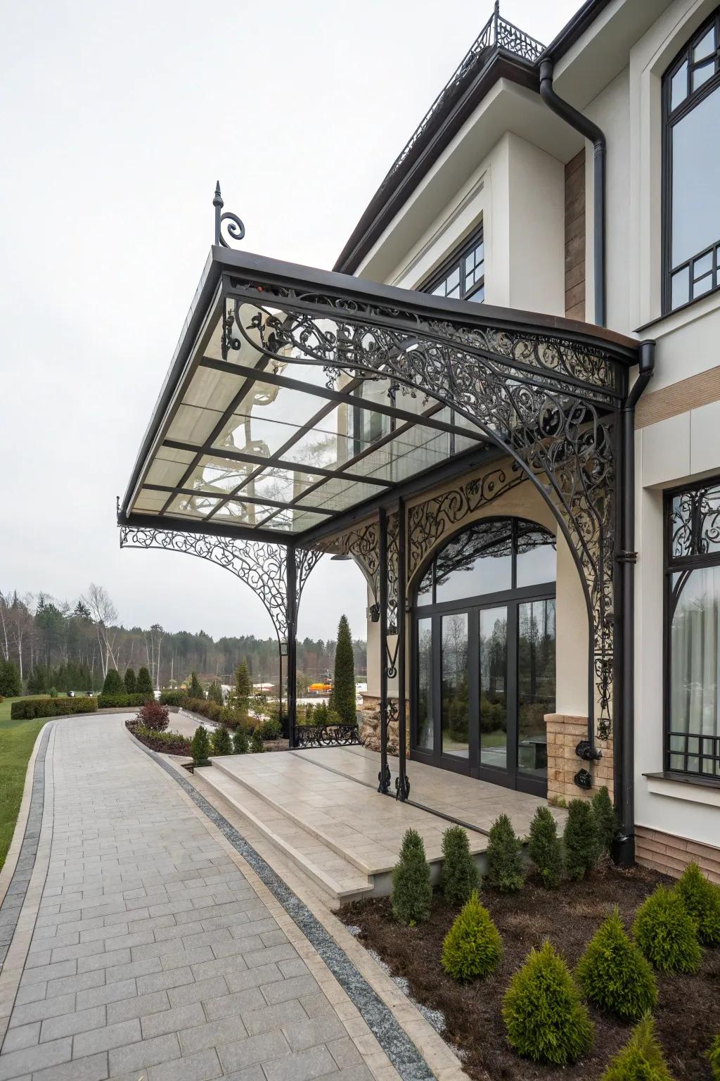 Artistic metalwork carport for a unique and characterful design.