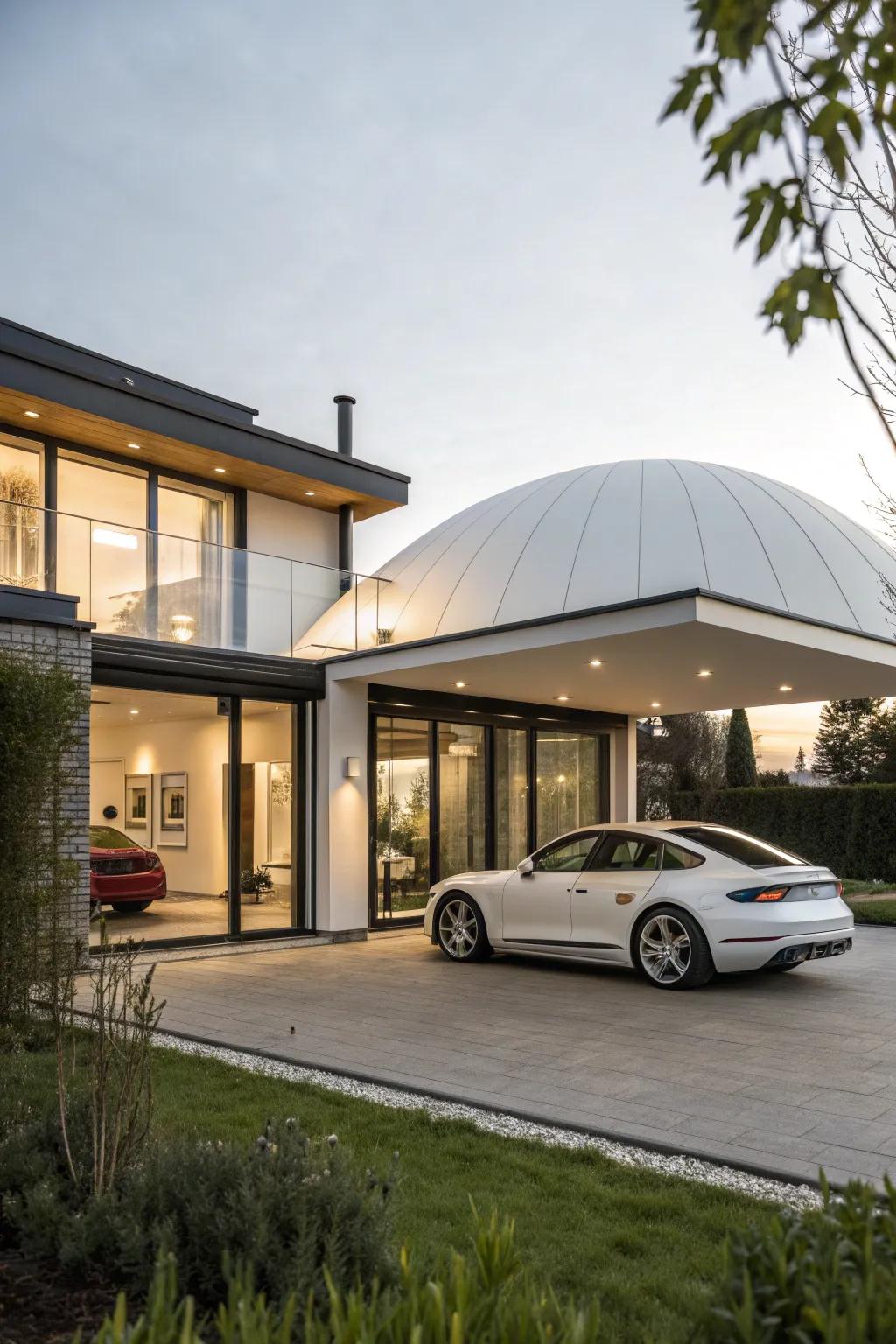 Architecturally striking dome-shaped carport for modern homes.