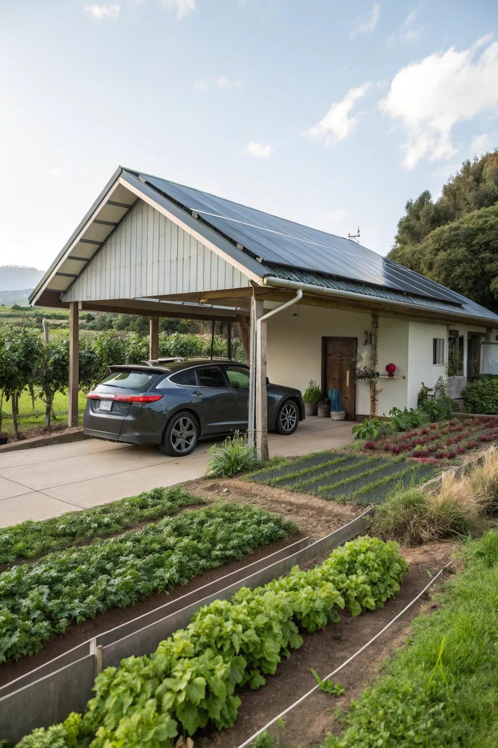Eco-conscious carport featuring efficient solar panels.