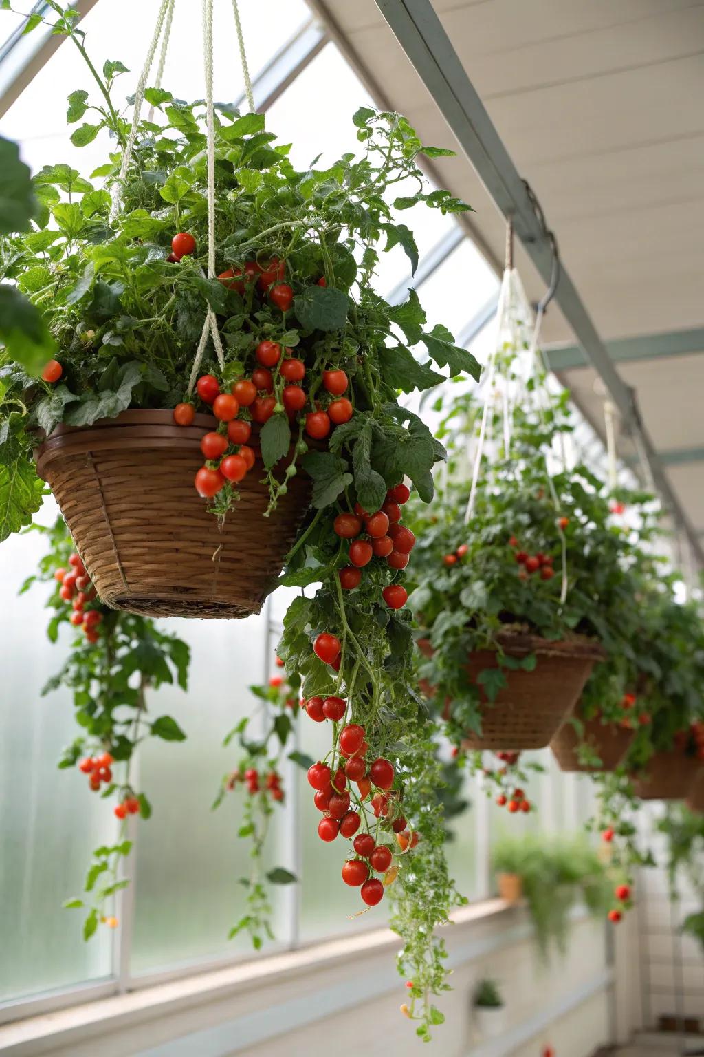 Brighten your space with hanging basket vegetables.