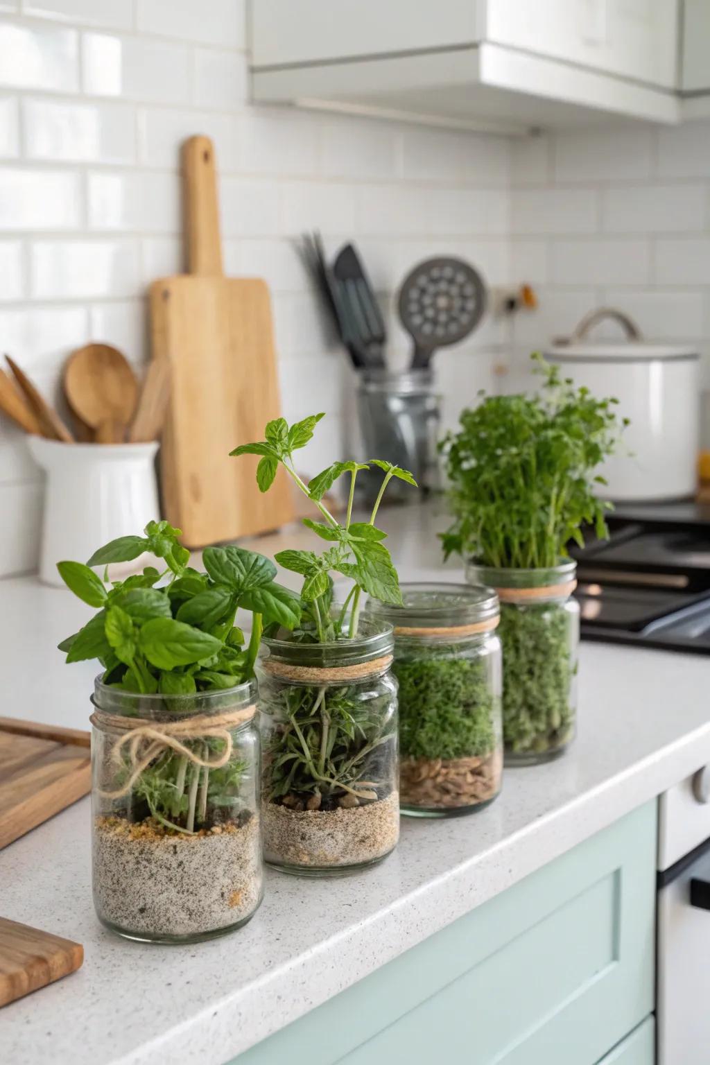 Repurpose jars for a charming and sustainable garden.