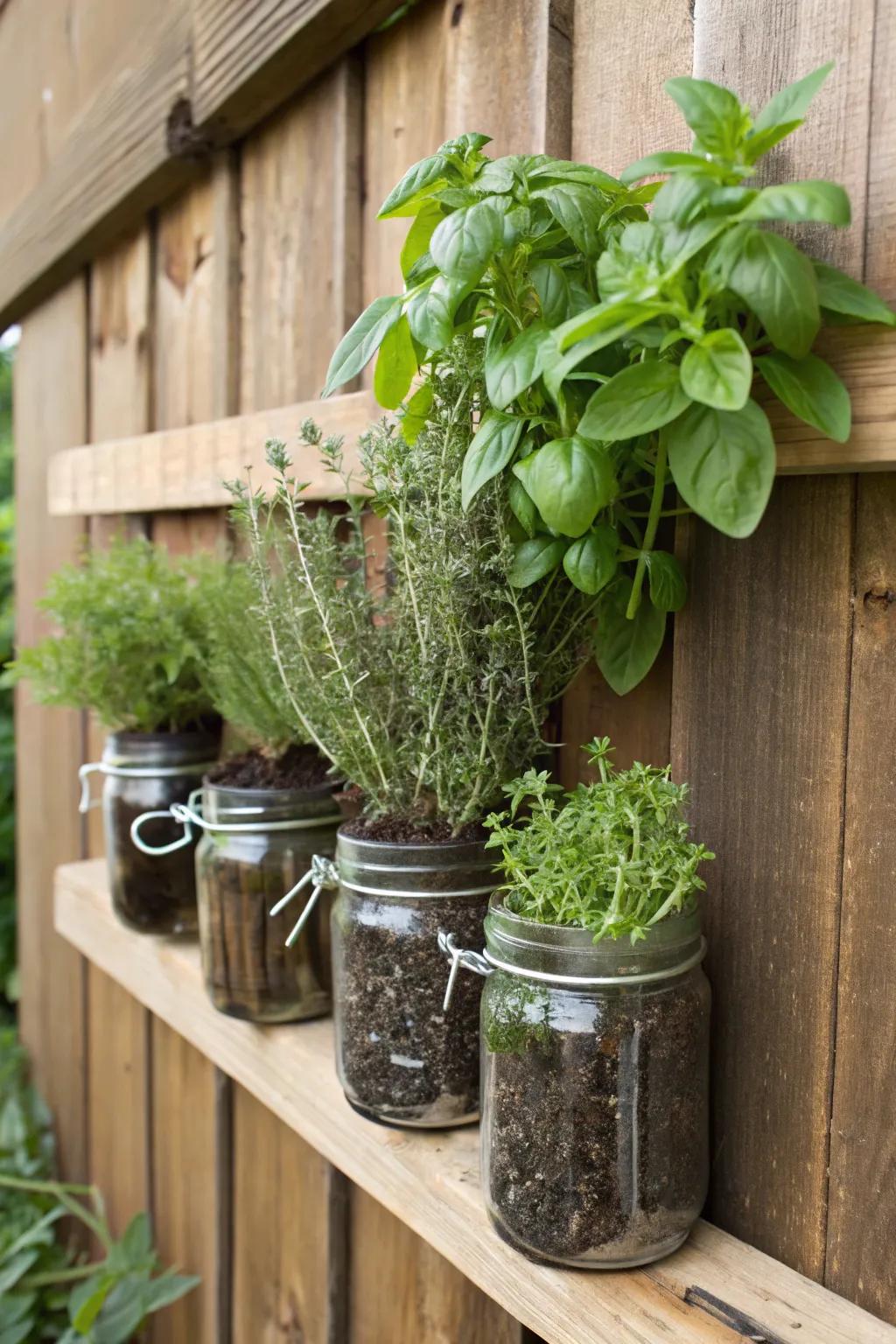 Create a rustic vibe with a mason jar herb garden.