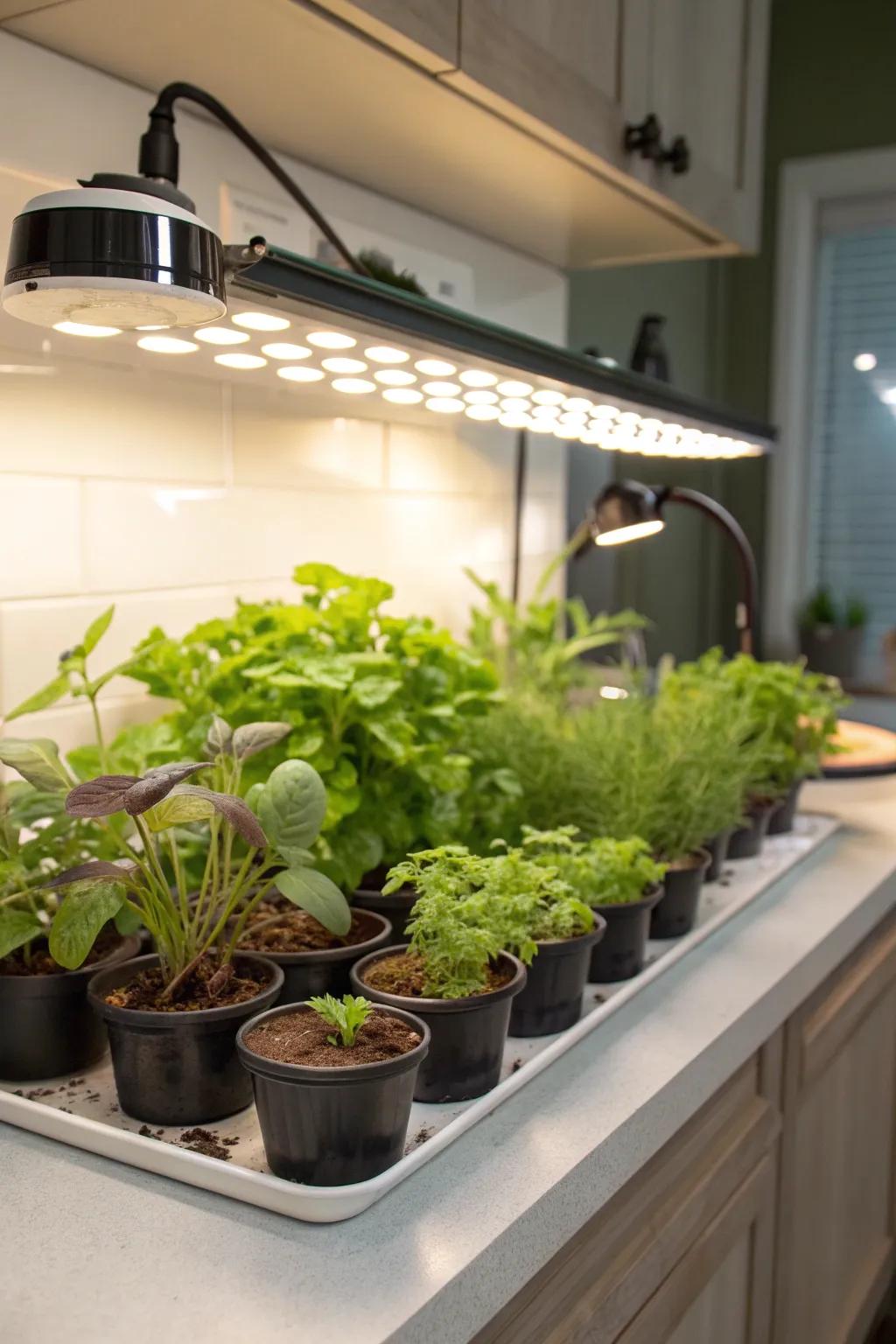 Keep greens handy with under-cabinet grow lights.