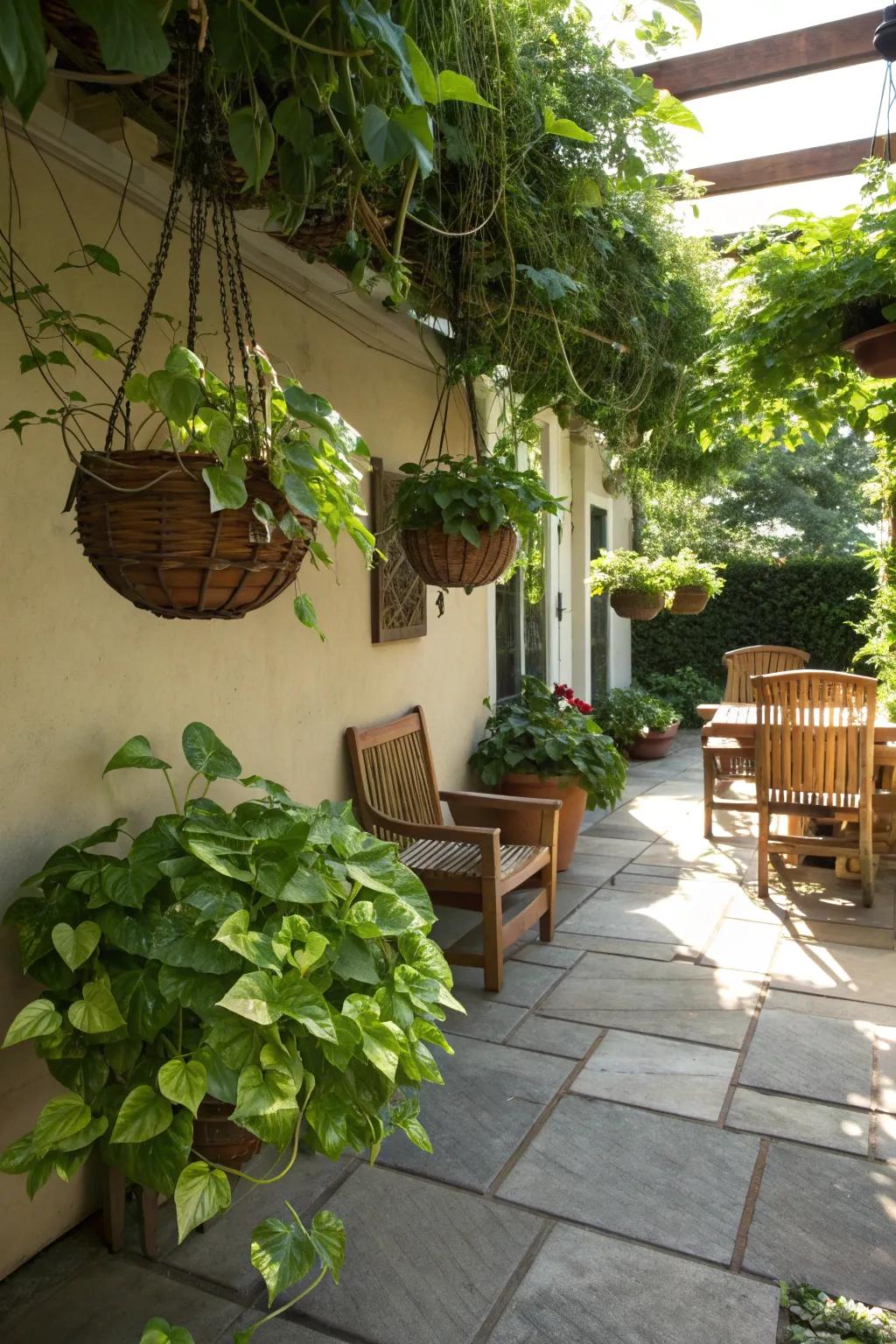 Extend your green thumb outdoors with pothos displays.