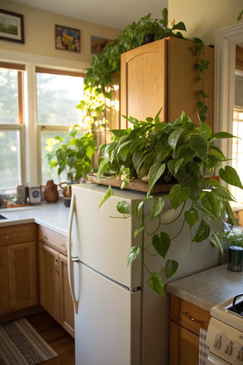 Add surprising touches with pothos in unexpected spots.