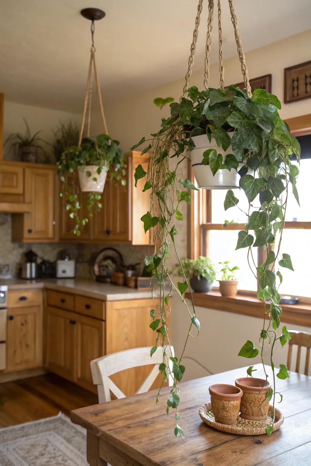 Hanging pothos adds dimension and greenery to your space.