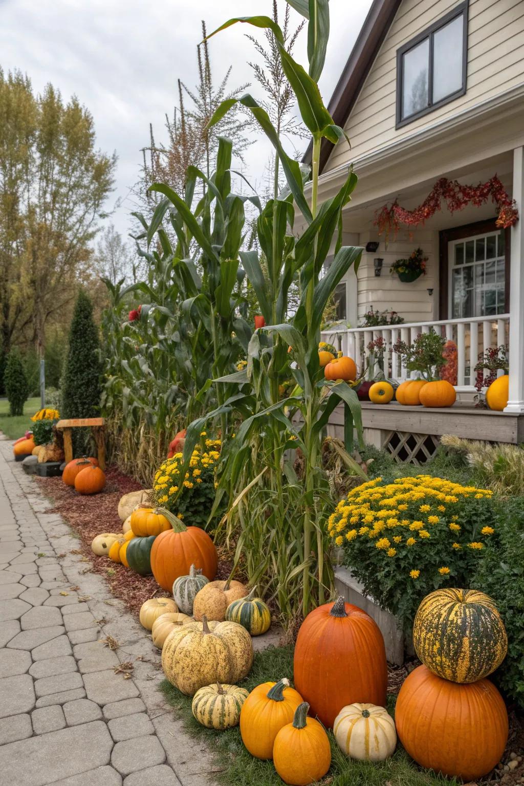 A harmonious blend of autumn harvest and Halloween decor.