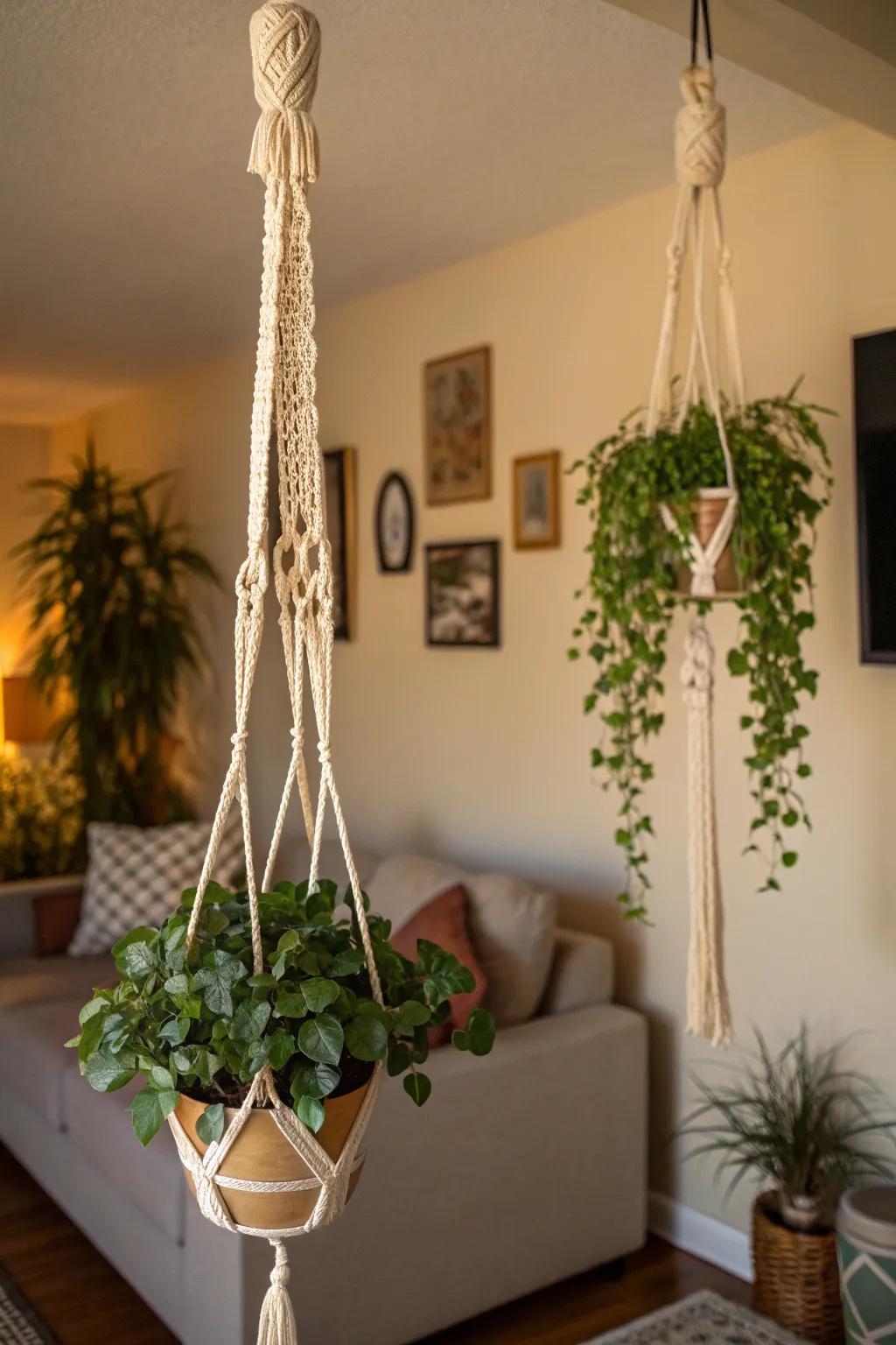 Macrame hangers bring a bohemian flair to any space.