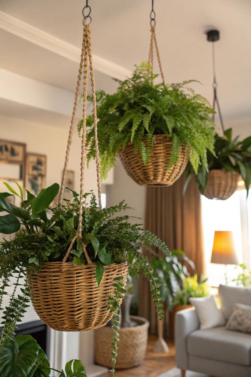 Wicker basket planters add warmth and texture to any space.