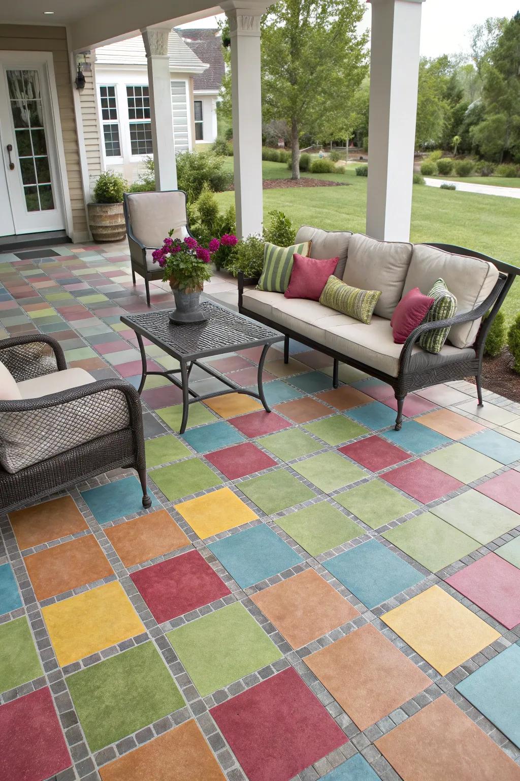 Bright porcelain tiles offer a playful yet chic appearance.