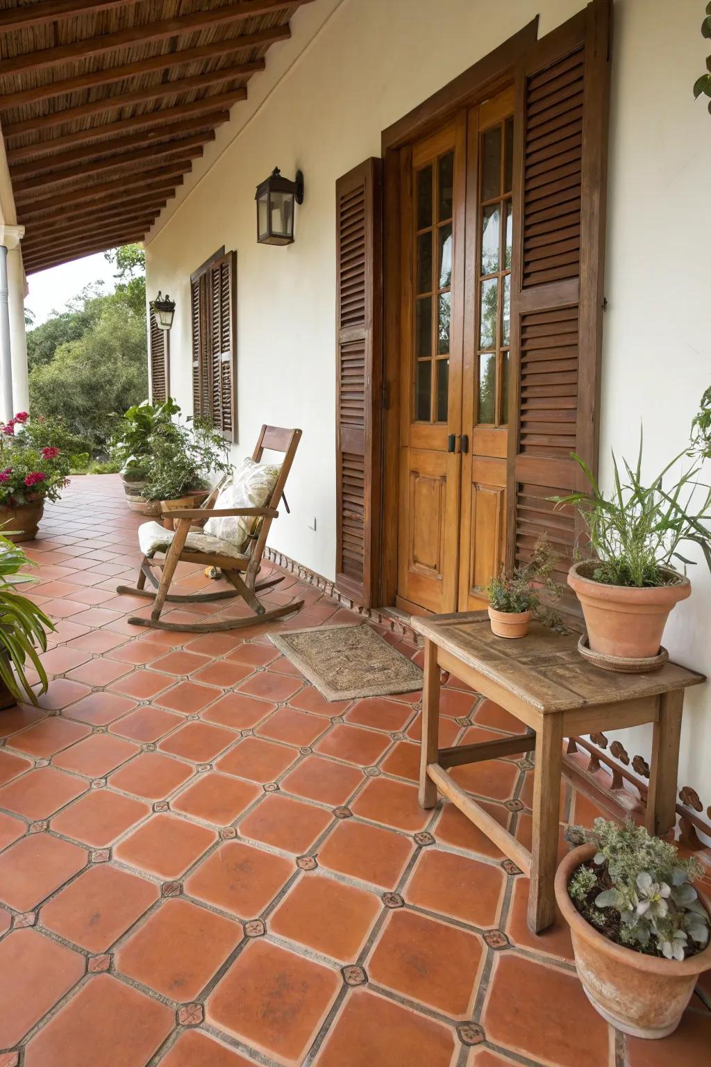 Terracotta tiles create a warm and inviting entrance.