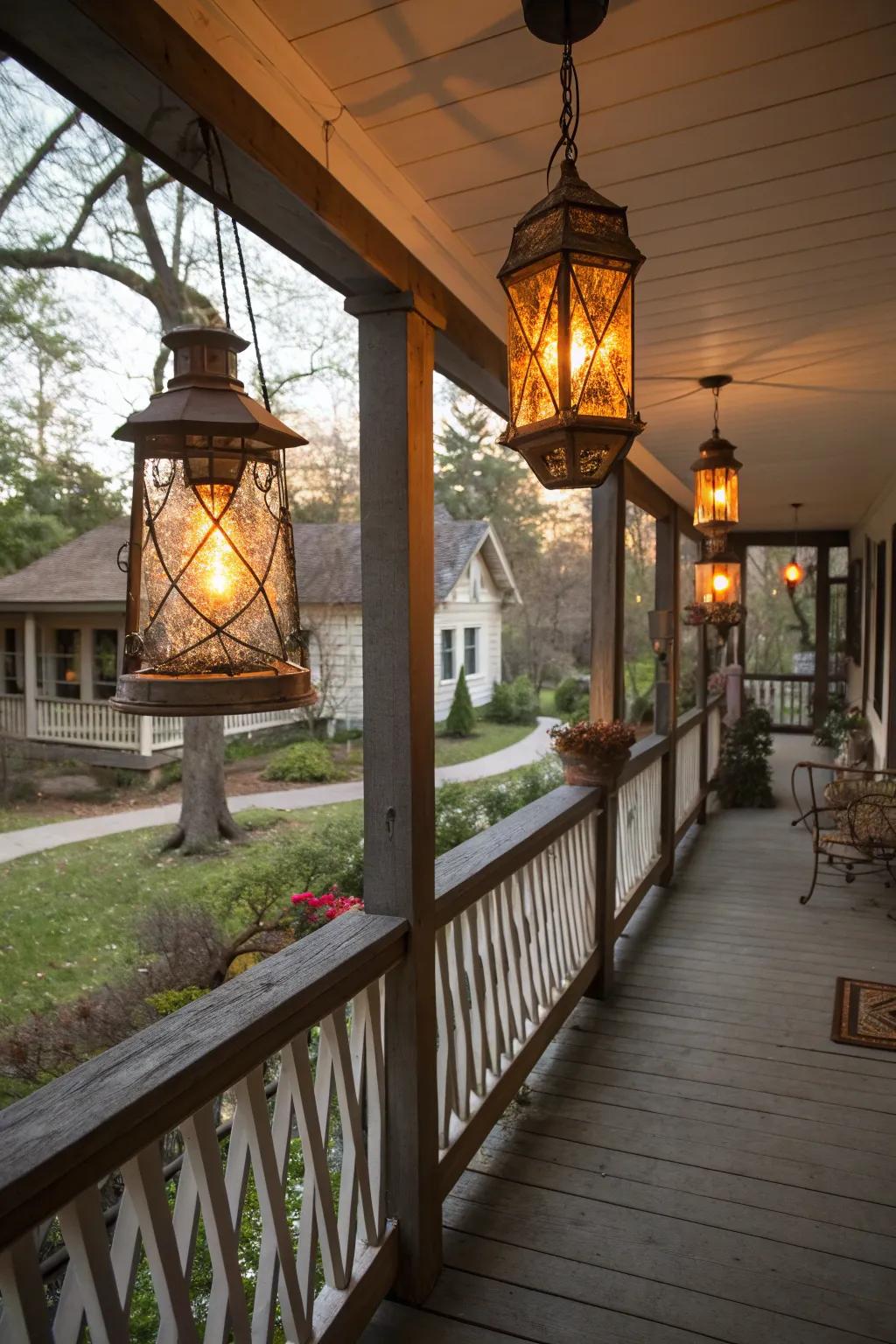 Create a hauntingly elegant porch with lanterns.