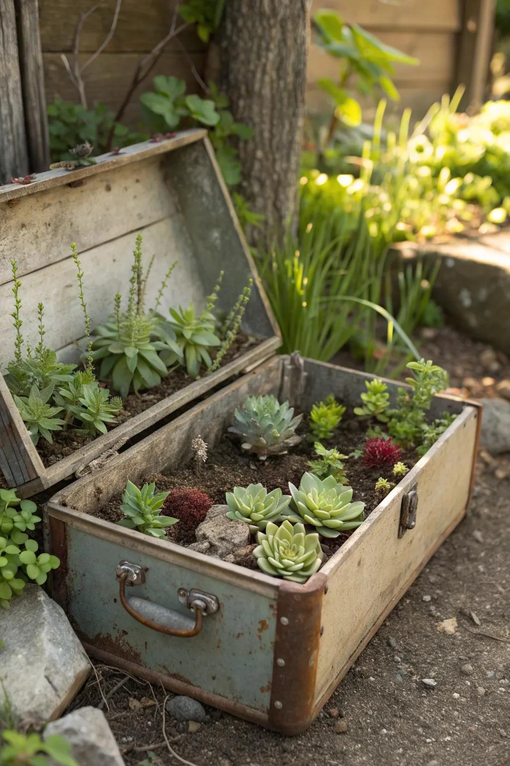 An antique toolbox adds character and charm to your garden.