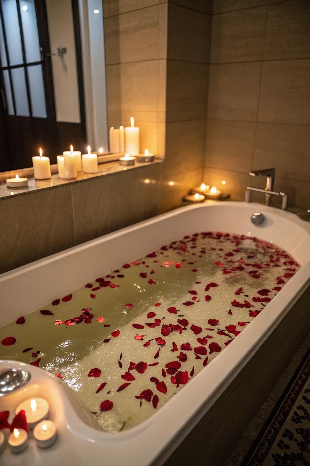 Indulge in a rose petal bath that turns your bathroom into a personal oasis of relaxation.