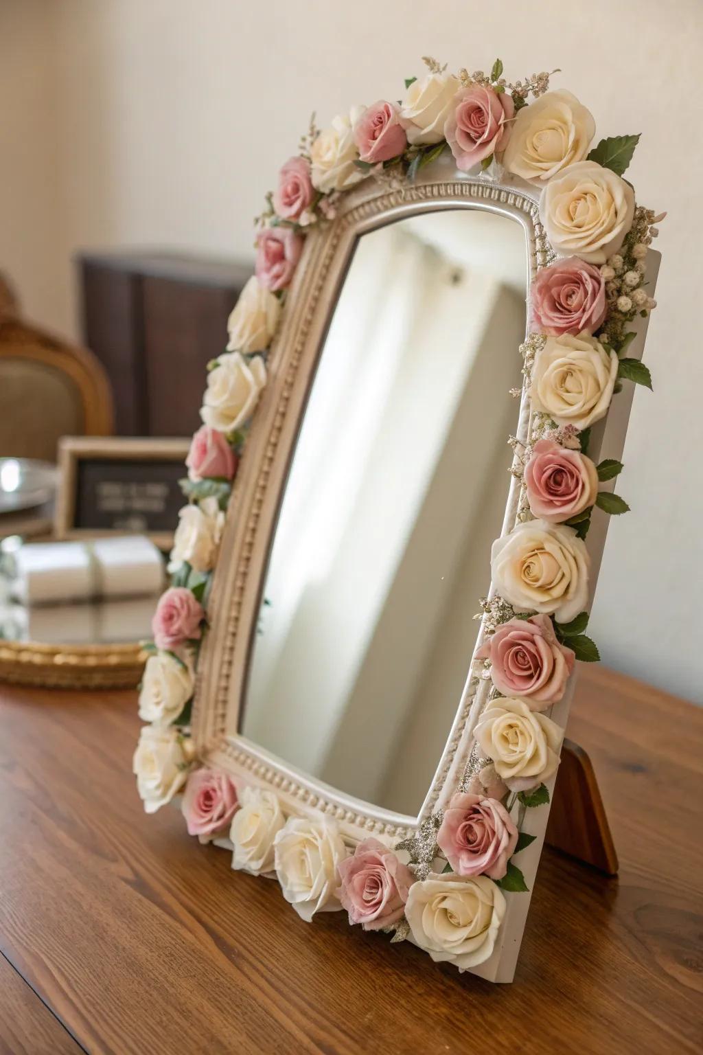 Reflect beauty with a rose-accented mirror that becomes a statement piece in your decor.