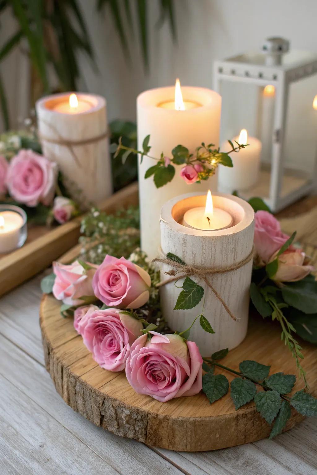 Create a warm ambiance with DIY rose candle holders that add a personal and floral touch.