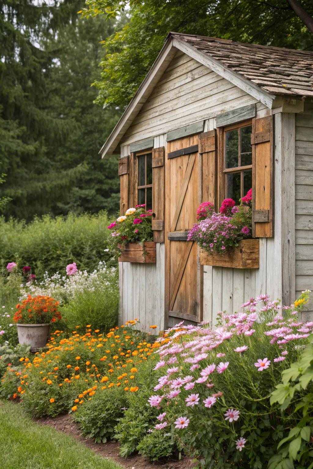 Create a countryside vibe with shutters and floral boxes.