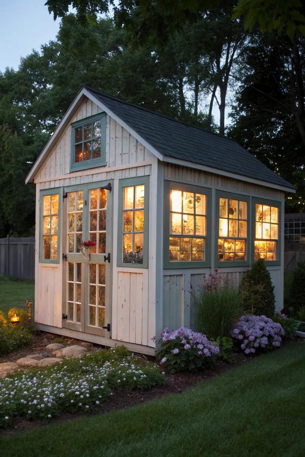 Mixing window styles creates a unique shed appearance.