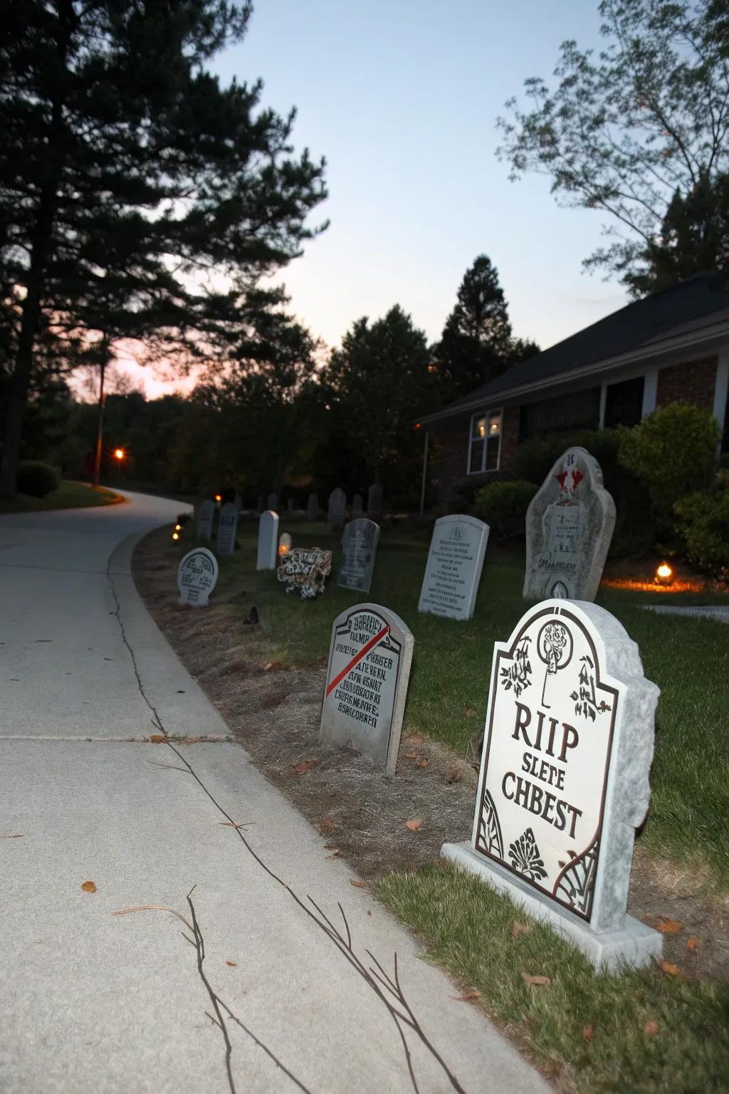 Create a mini graveyard on your driveway for a classic Halloween touch.