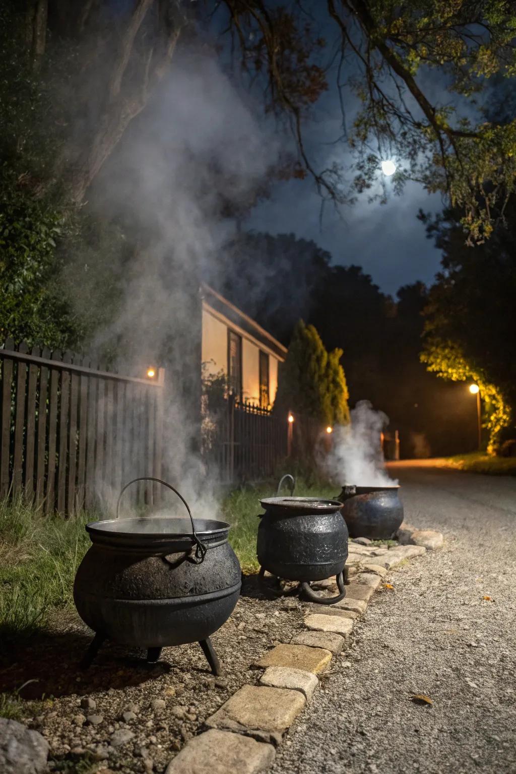 A witch's brew station adds a playful and interactive element.