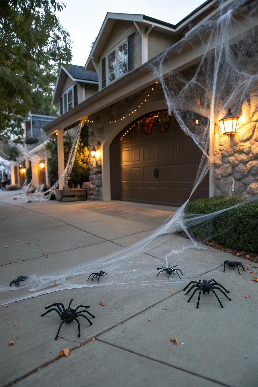 Spider webs and spiders create a wonderland of Halloween scares.