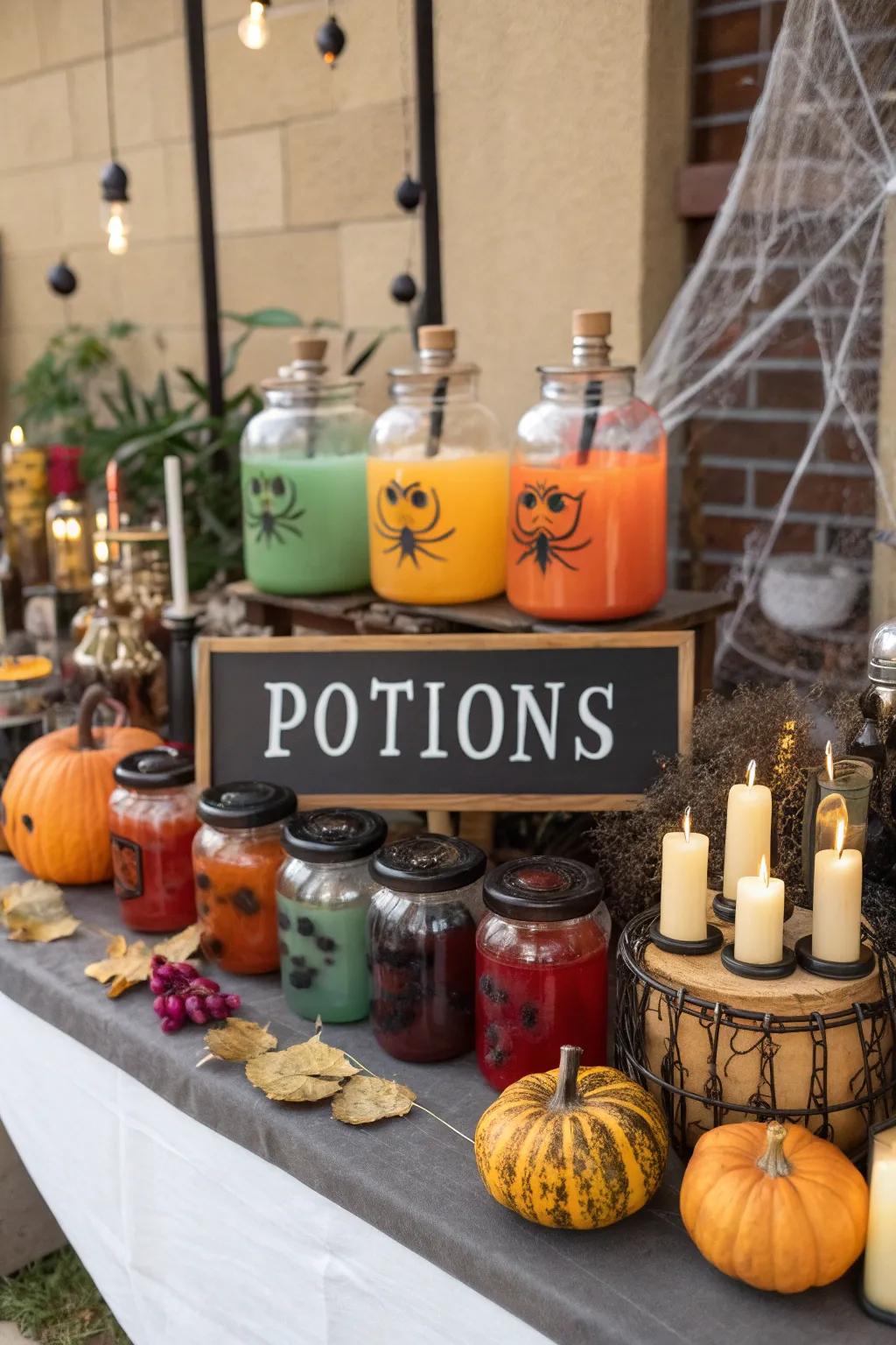 A Witch's Brew Station adds a playful, hands-on element to your party.