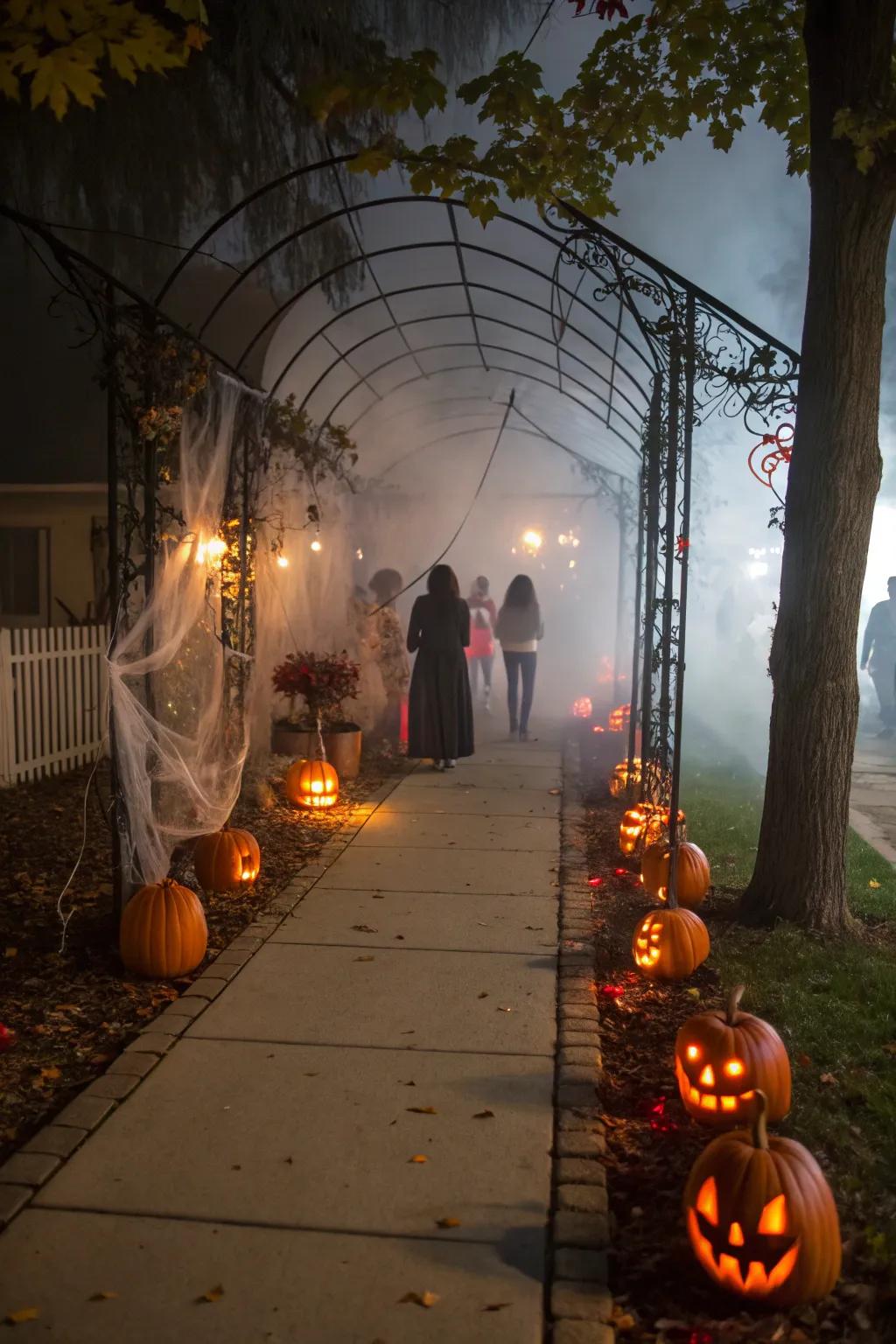 A haunted walkway adds an element of surprise and excitement.