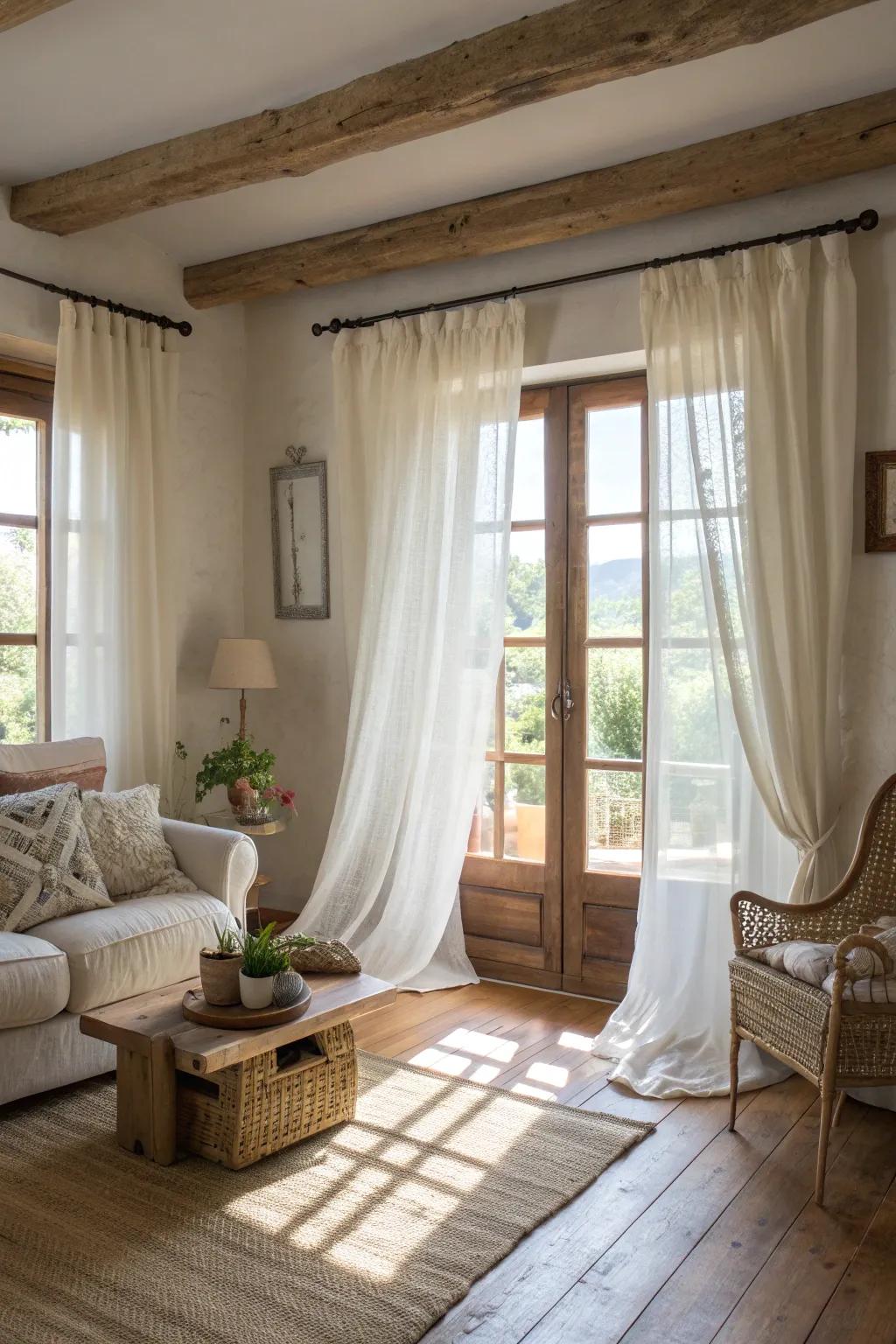 Light curtains let in the sunshine, brightening up the room.