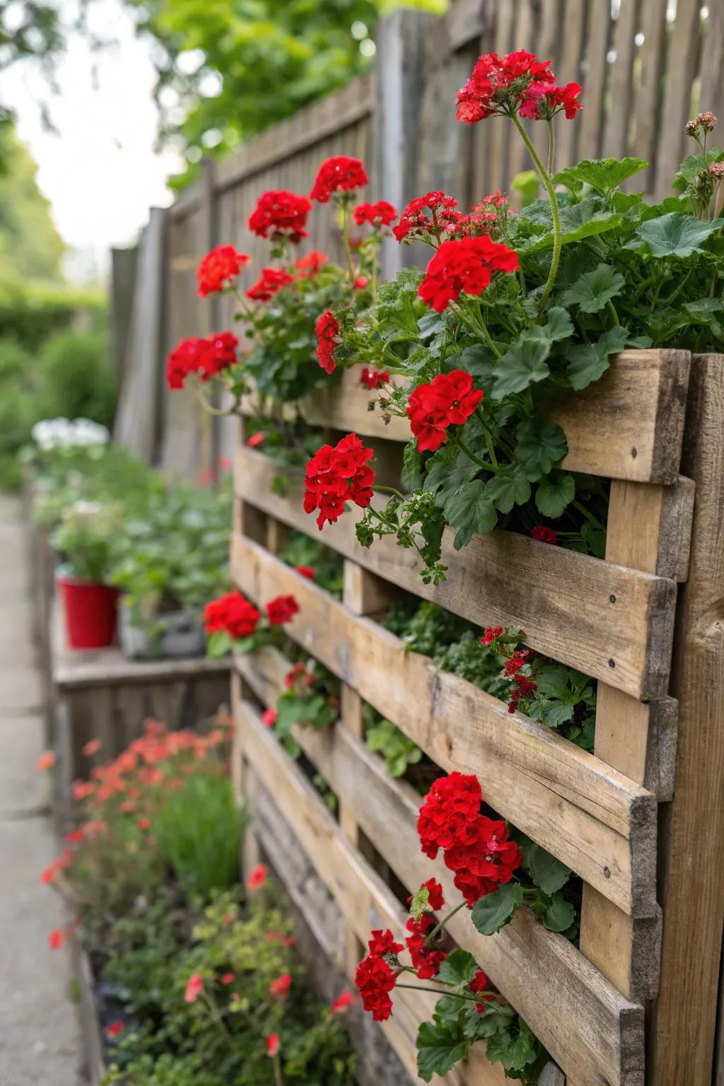 Pallet planters offer a rustic and space-efficient gardening solution.