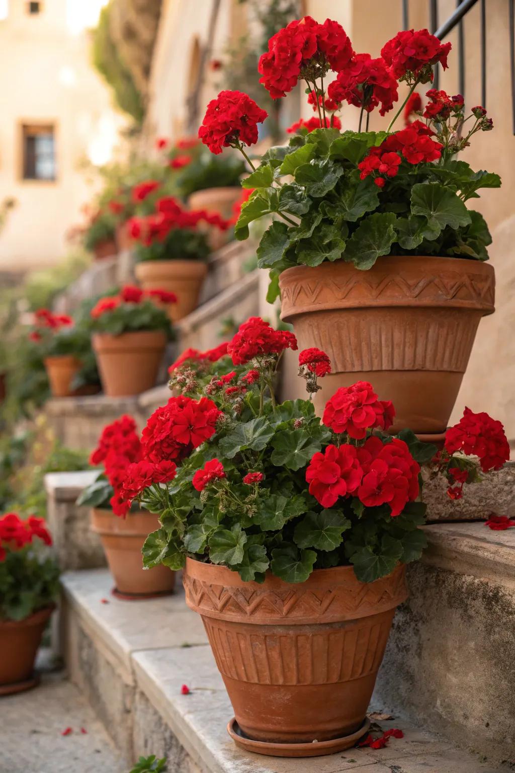 Terracotta towers offer a grand and classic garden display.