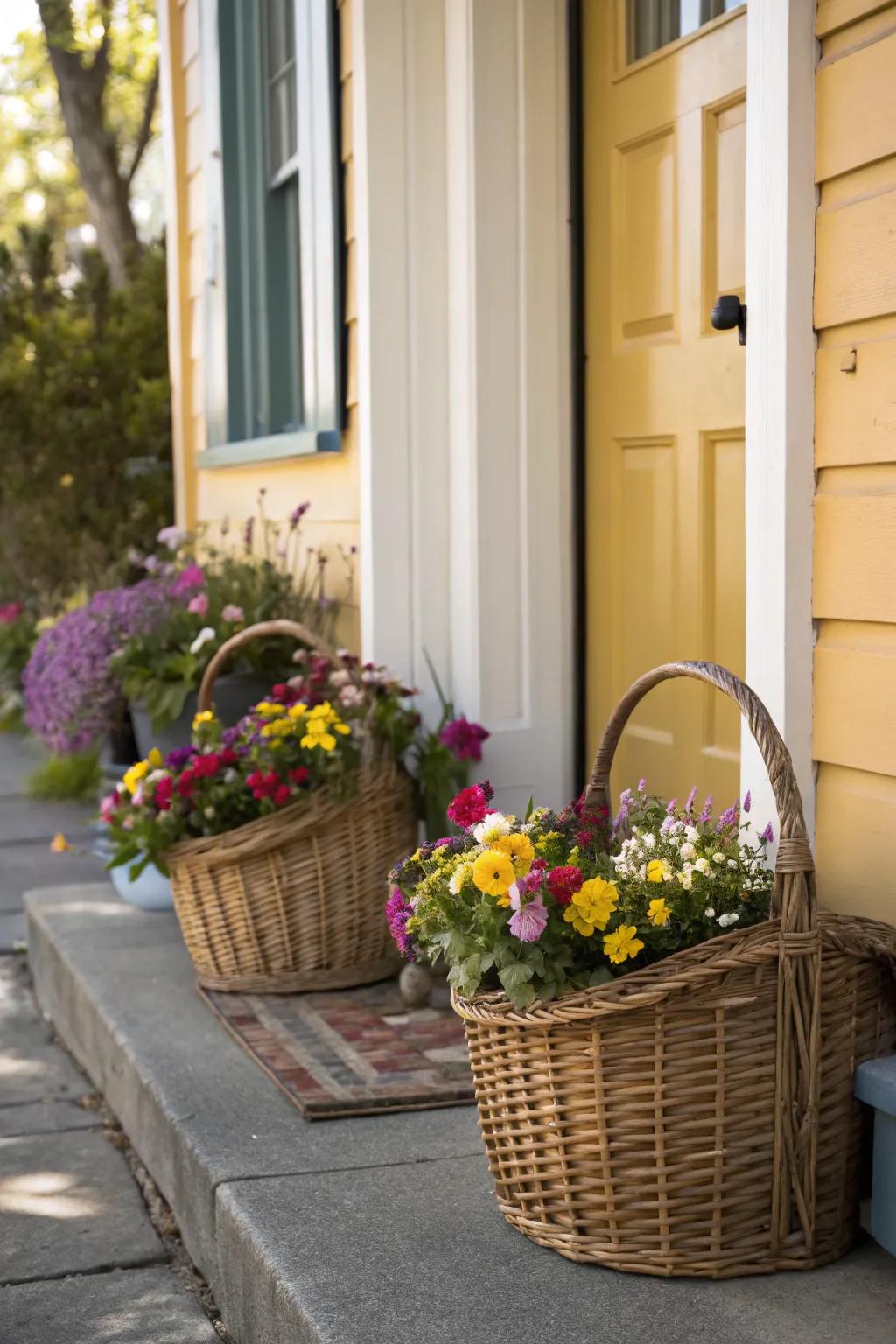 Wicker baskets offer a rustic and versatile option for spring decor.