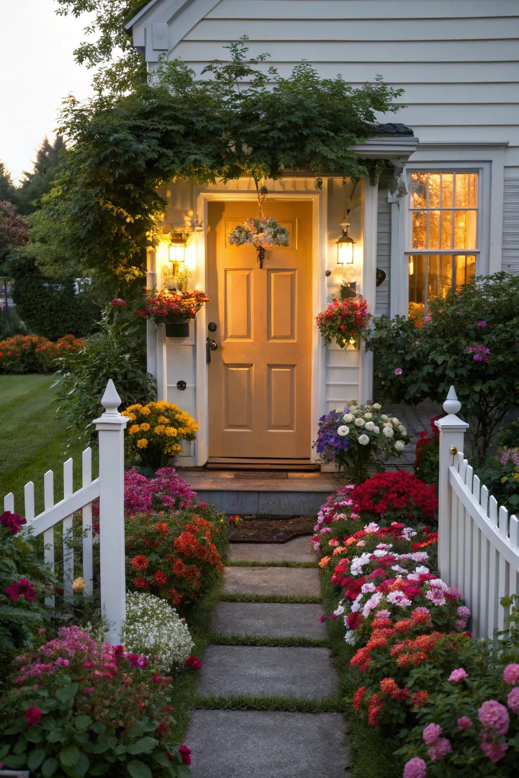 Colorful blooms add a lively and vibrant touch to your entryway.