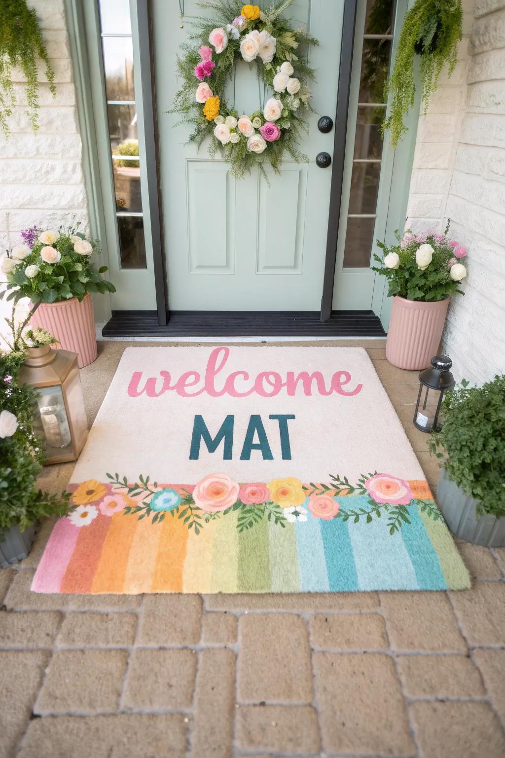 A charming welcome mat offers a warm greeting to all who enter.