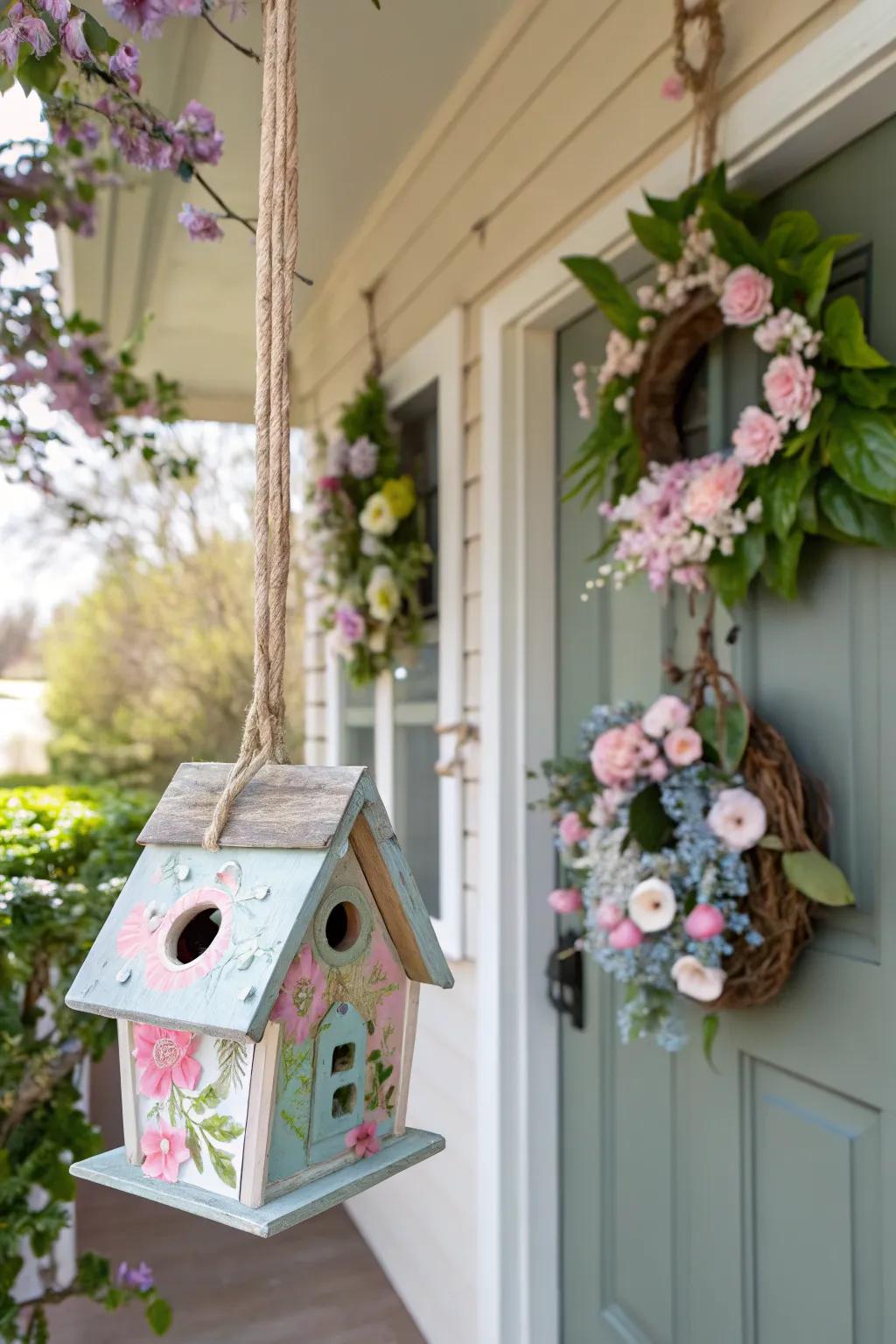 A birdhouse adds a whimsical and unexpected element to your decor.