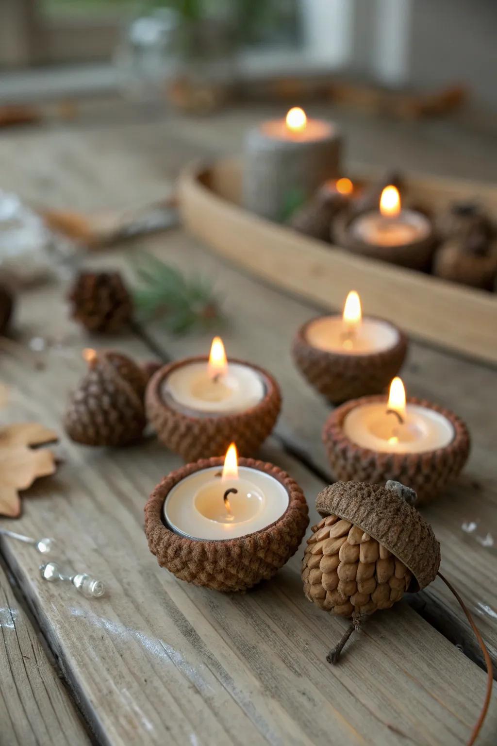 Acorn cap candles add a magical touch to any setting.