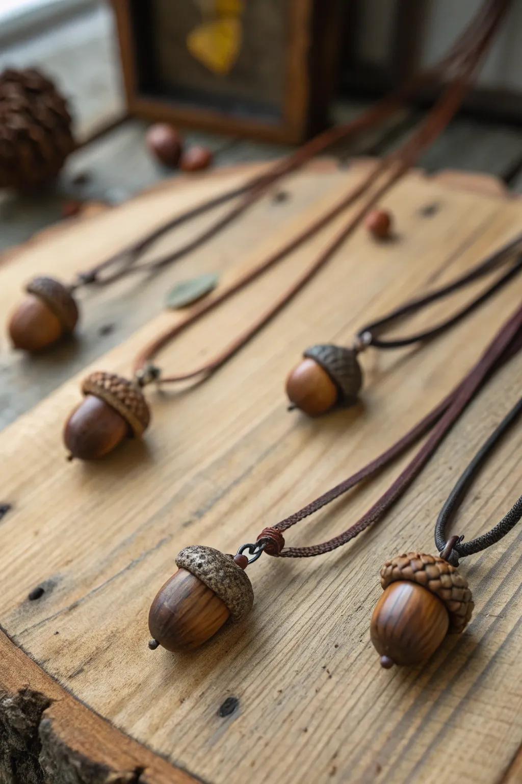 Acorn necklaces add a subtle, natural elegance to any outfit.