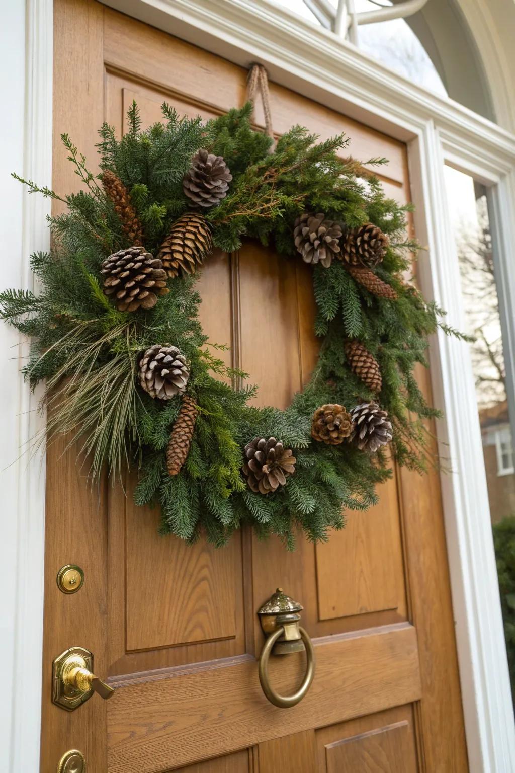 Bring a touch of nature with a pinecone-adorned wreath.