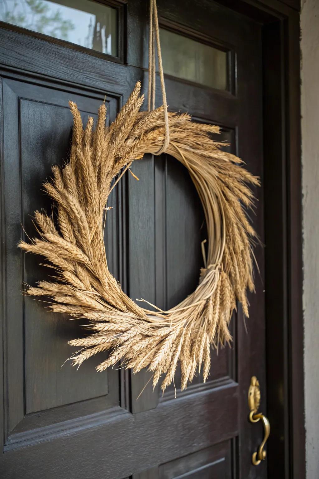 Sophisticated simplicity with a golden wheat wreath.