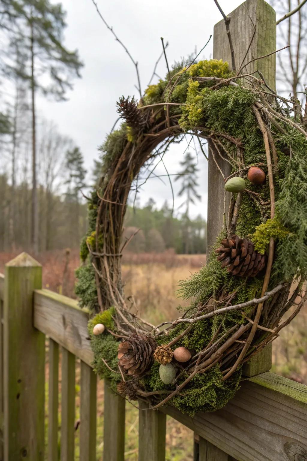 Bring the forest to your door with a woodland-inspired wreath.