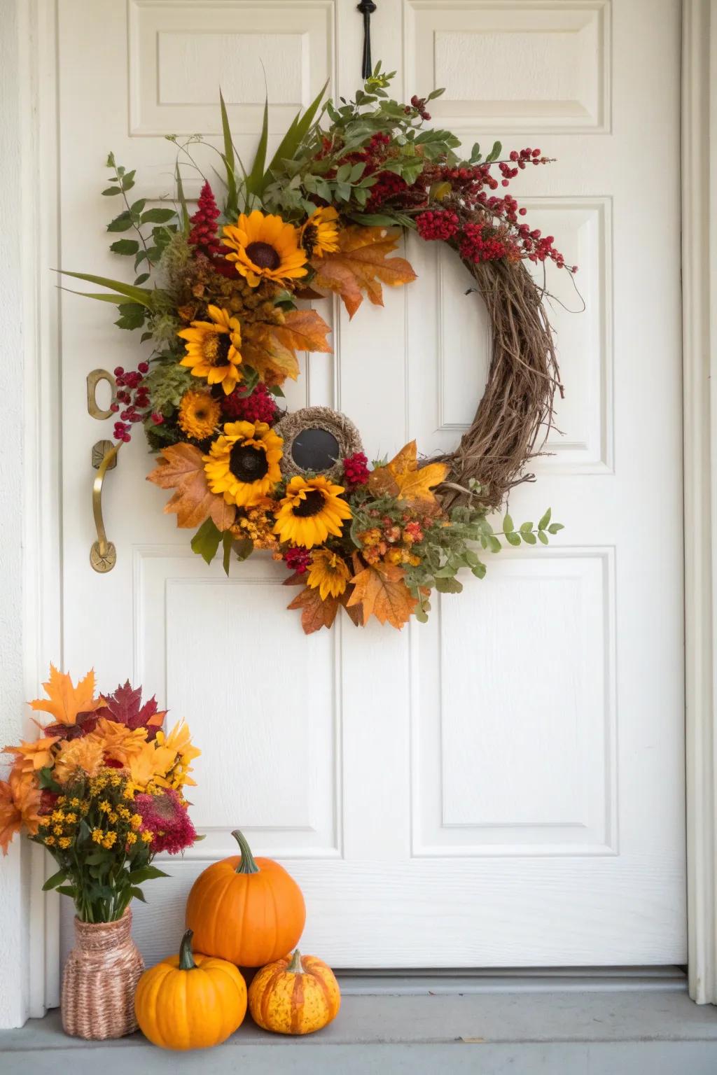 Add a sunny touch with a sunflower-themed wreath.