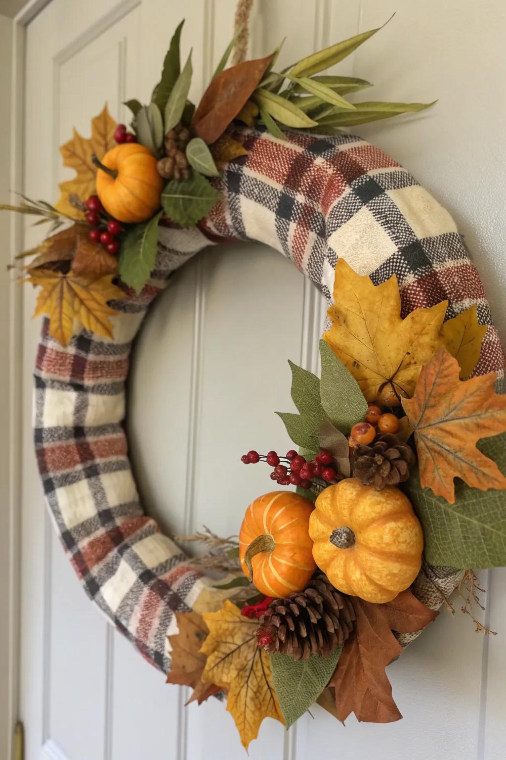 Cozy up your decor with a plaid-themed wreath.