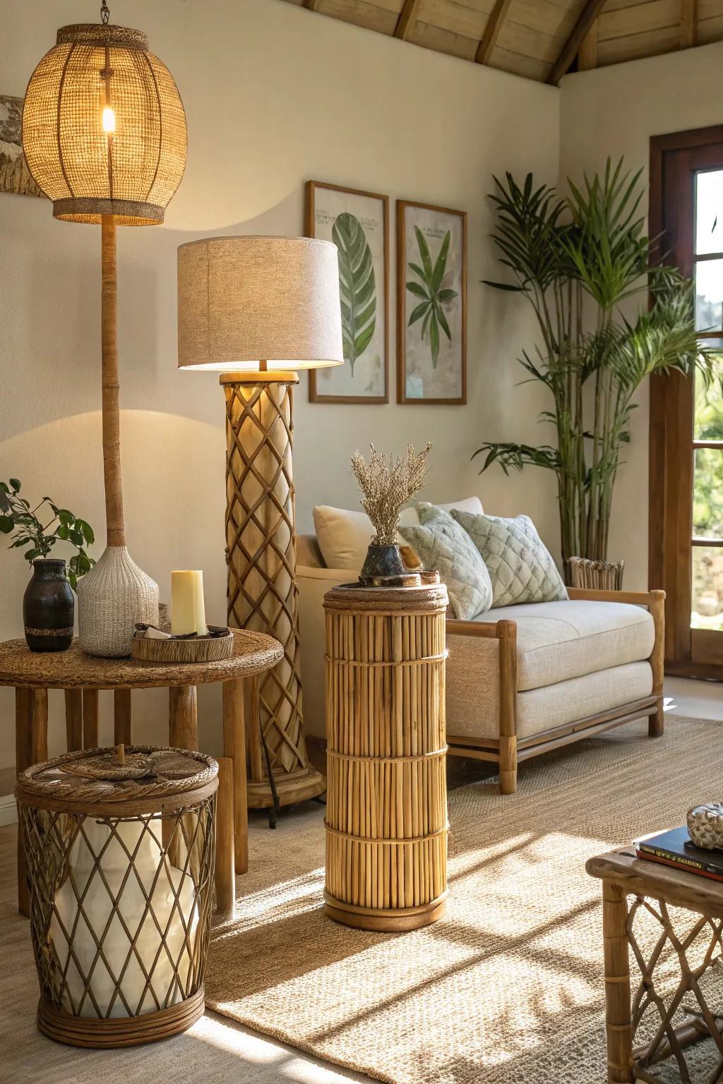 Bamboo accents add warmth to your living room.