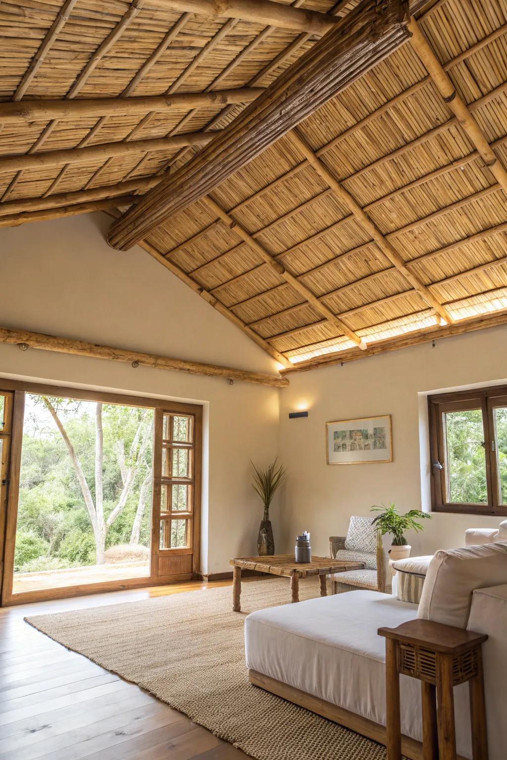 Bamboo ceilings create a striking natural focal point.