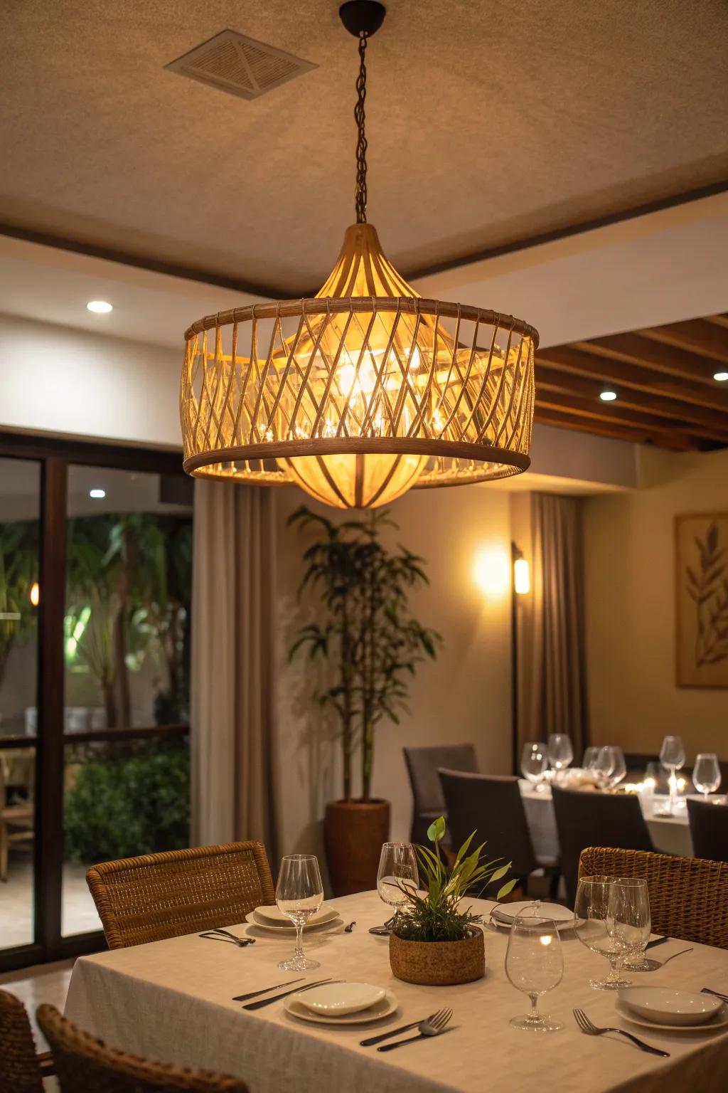 Bamboo lighting adds a warm, inviting touch.